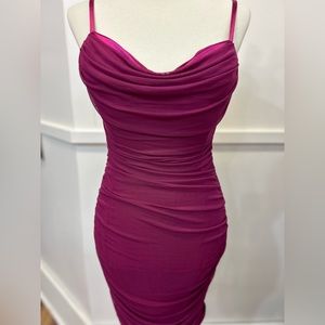 Ruched short fuchsia color dress